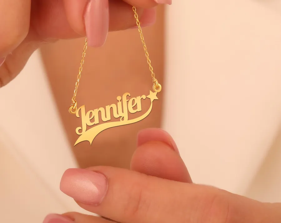 Custom Star Name Necklace in Gold Plated Silver for Women