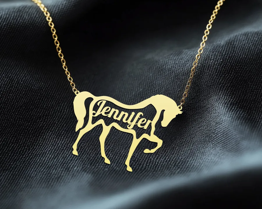 Personalized Horse Name Necklace: Custom Equestrian Pendant for Horse Lovers