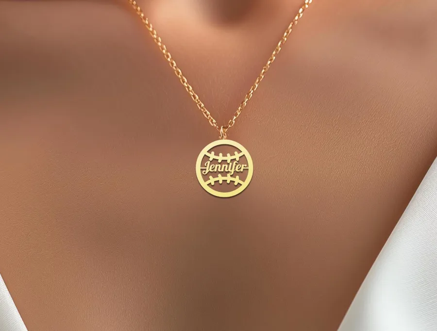 Personalized Softball Name Necklace in 925 Sterling Silver