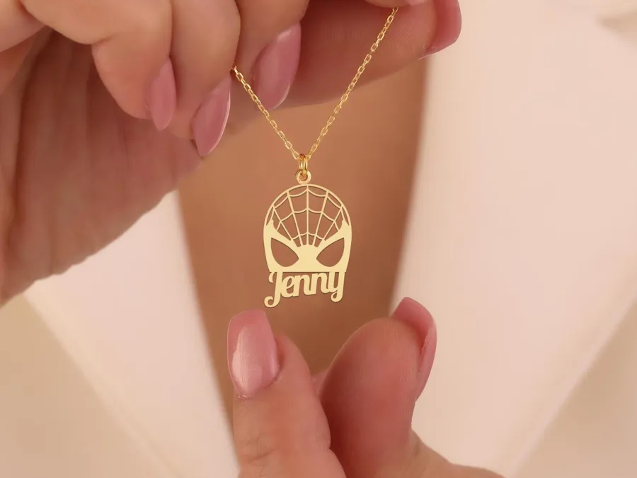 Spiderman Name Necklace – Personalized Custom Pendant in 925 Sterling Silver
