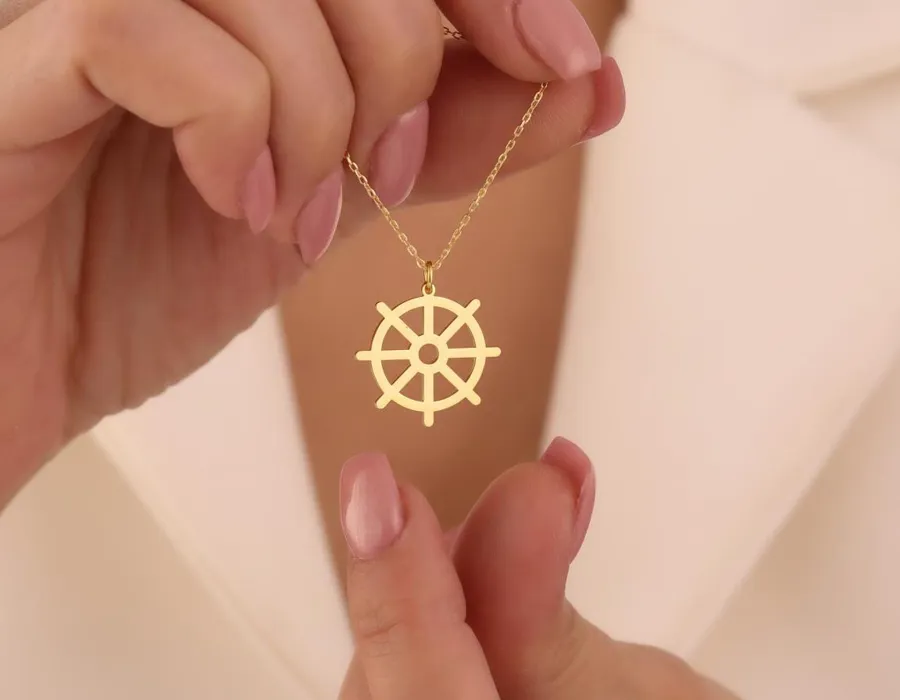 Nautical Wheel Necklace in Gold Plated 925 Sterling Silver