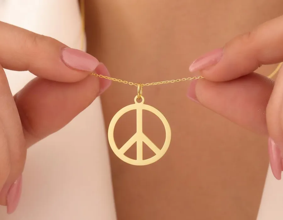 Peace Pendant Necklace in Gold Tone with Delicate Chain