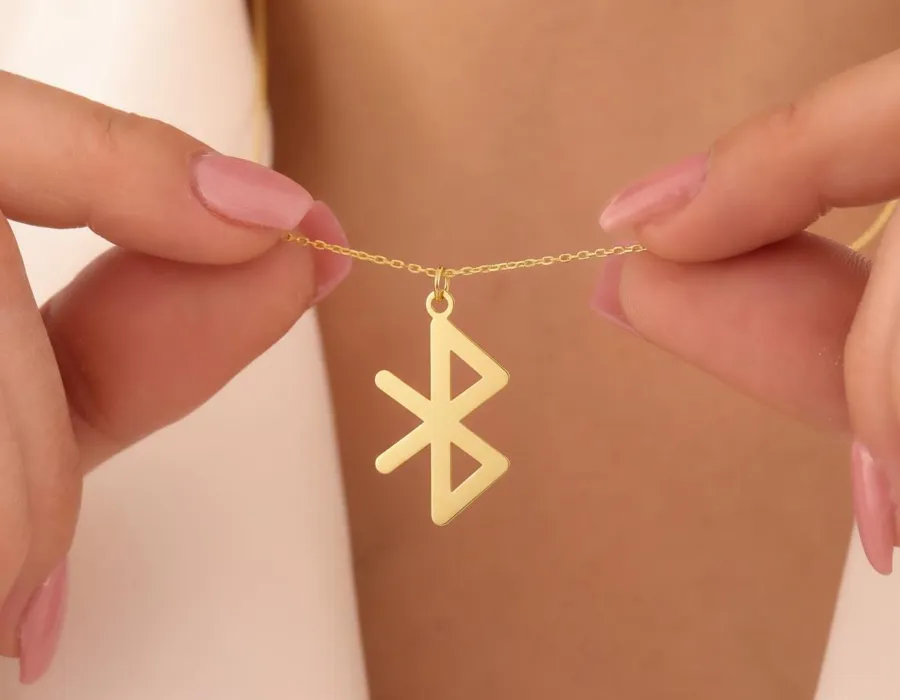 Bluetooth Charm Necklace: Gold Tone Pendant in Sterling Silver