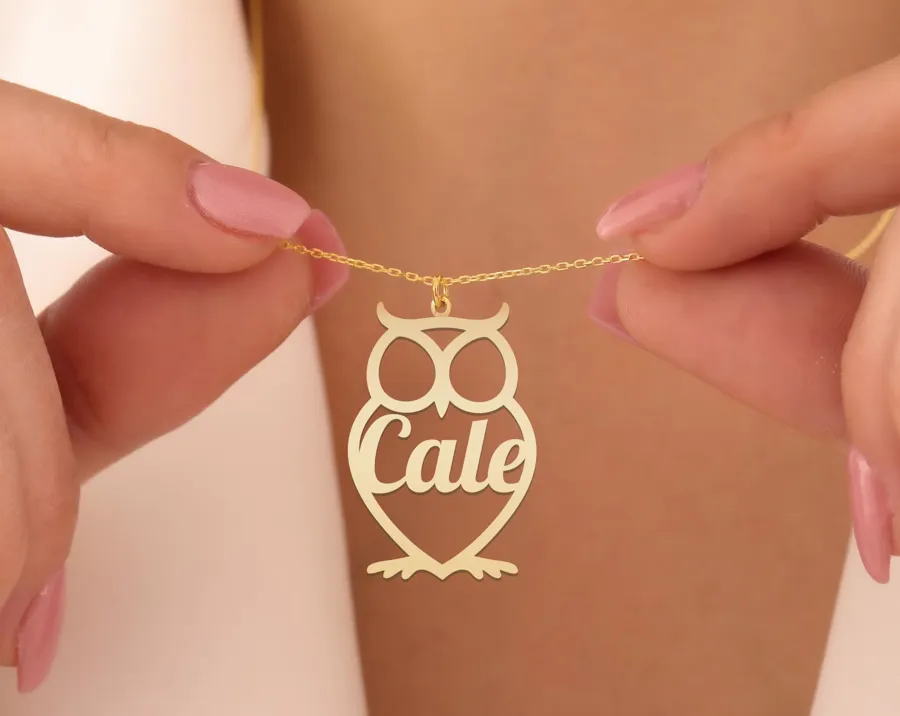 Custom Owl Name Necklace Gold Plated Personalized Initial Jewelry