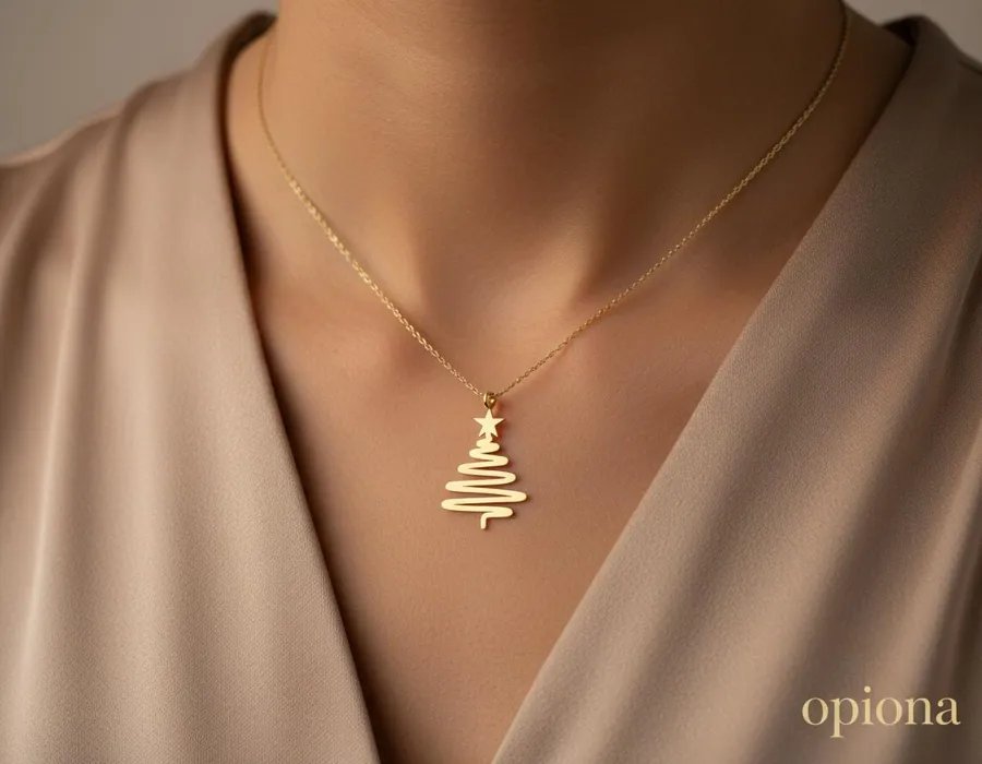 Christmas Tree Pendant Necklace in Gold Plated 925 Sterling Silver