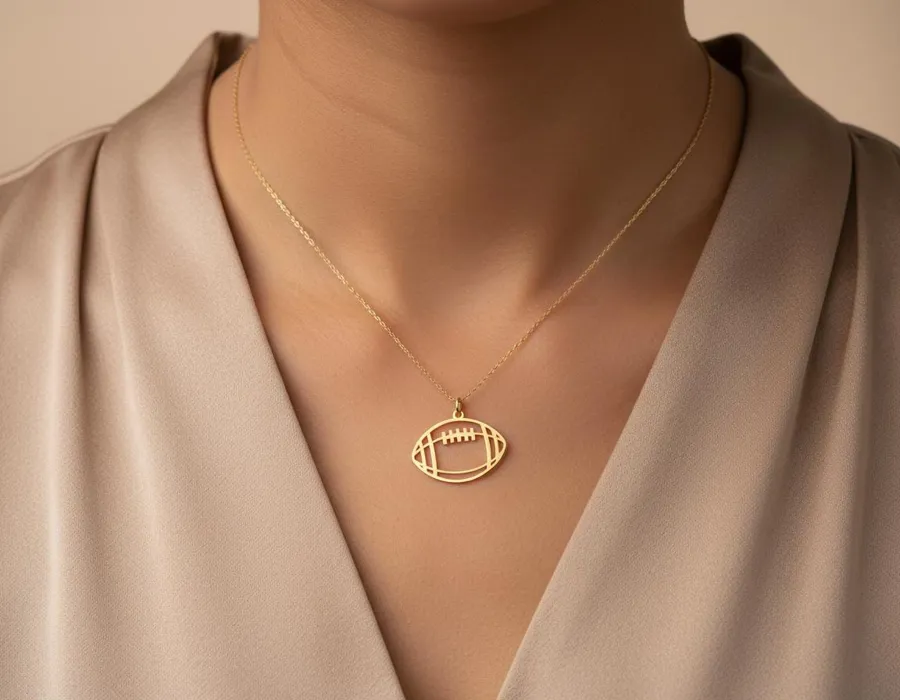 Football Necklace: Gold Plated Sports Jewelry