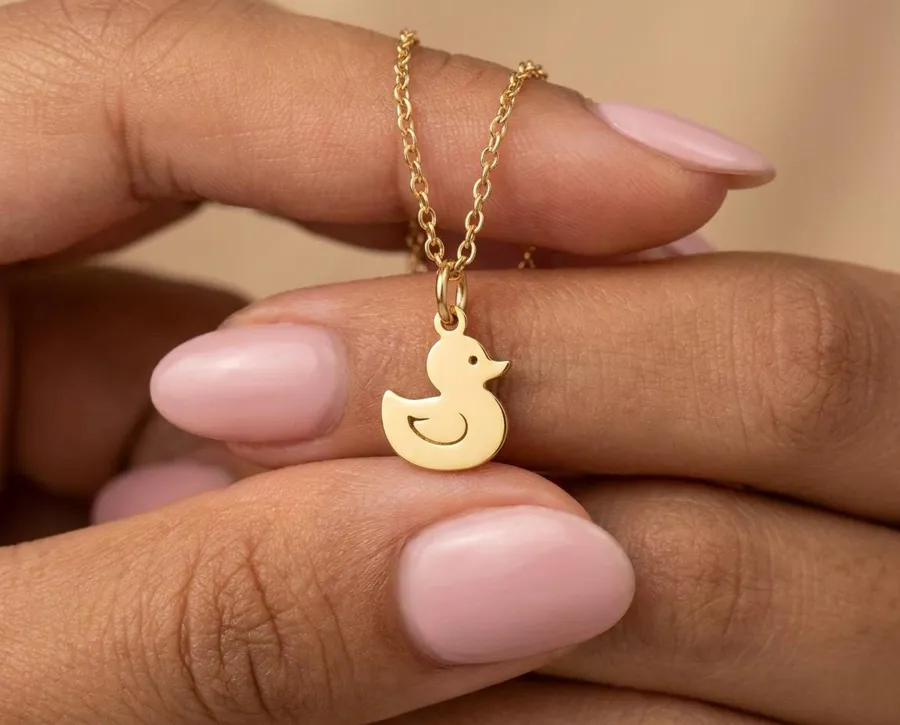 Duck Pendant Necklace in Sterling Silver Cute Animal Charm