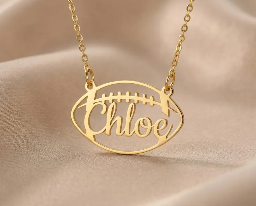 Personalized Football Necklace – Custom Name Sterling Silver Pendant